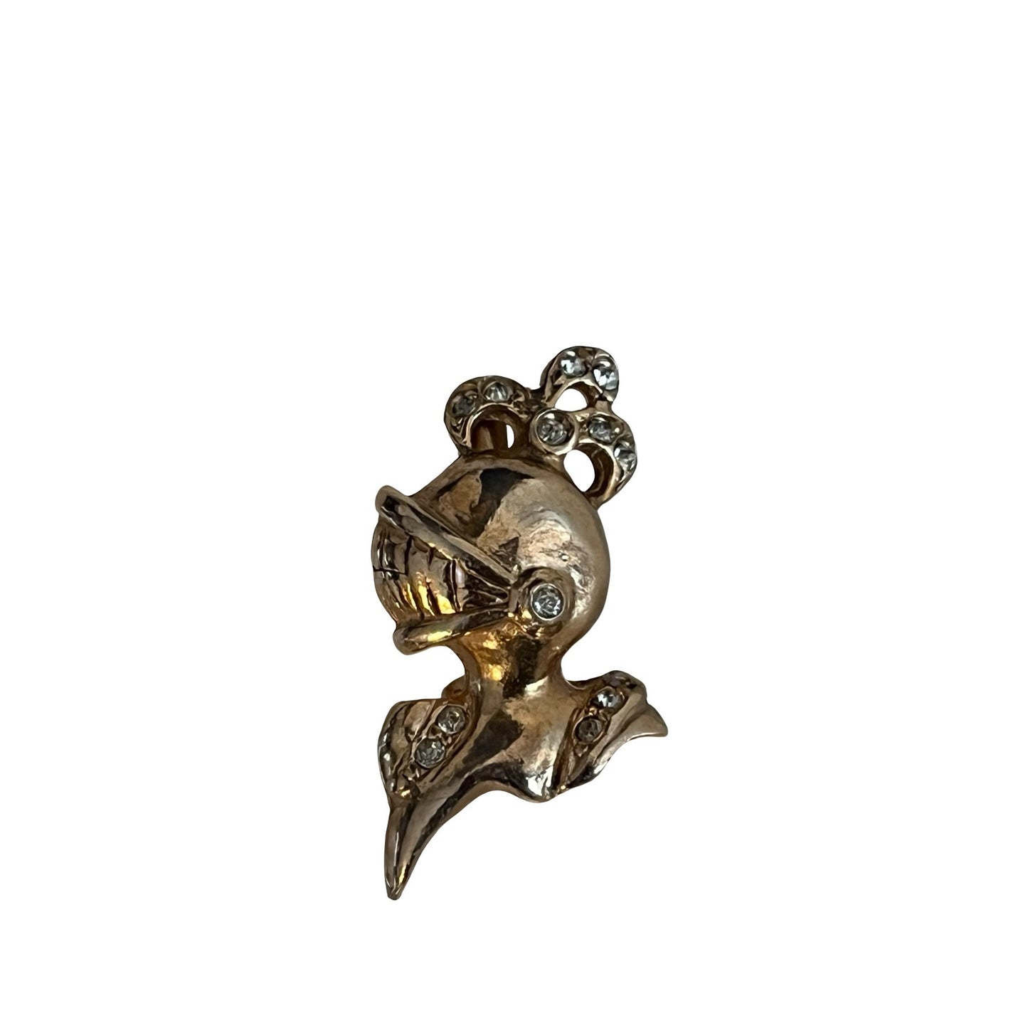 Vintage Knight Helmet Brooch Gold Tone Rhinestone Medieval Armor Pin