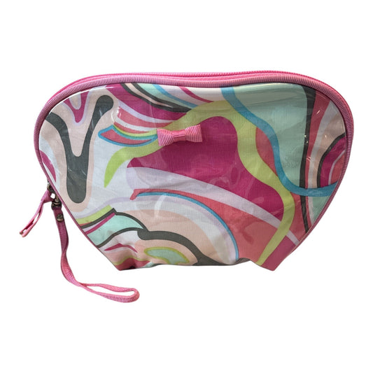 Vintage Liz Claiborne Clear Vinyl Cosmetic Makeup Bag Pink Swirl Wristlet Pouch Y2K