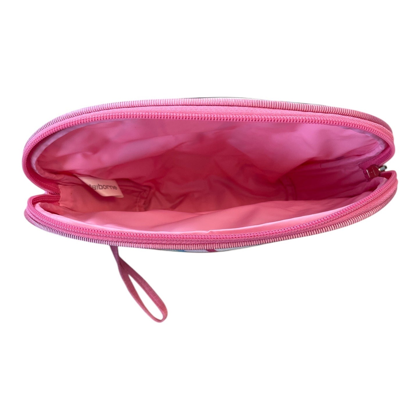Vintage Liz Claiborne Clear Vinyl Cosmetic Makeup Bag Pink Swirl Wristlet Pouch Y2K