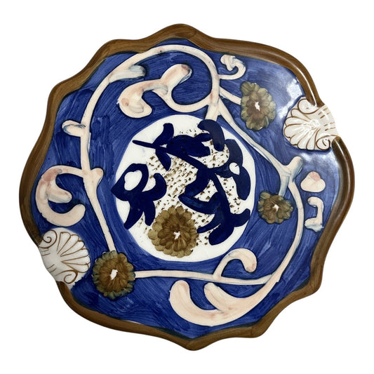 2000 California Pantry Classic Ceramics Plate – Blue Floral & Scroll Shell Design