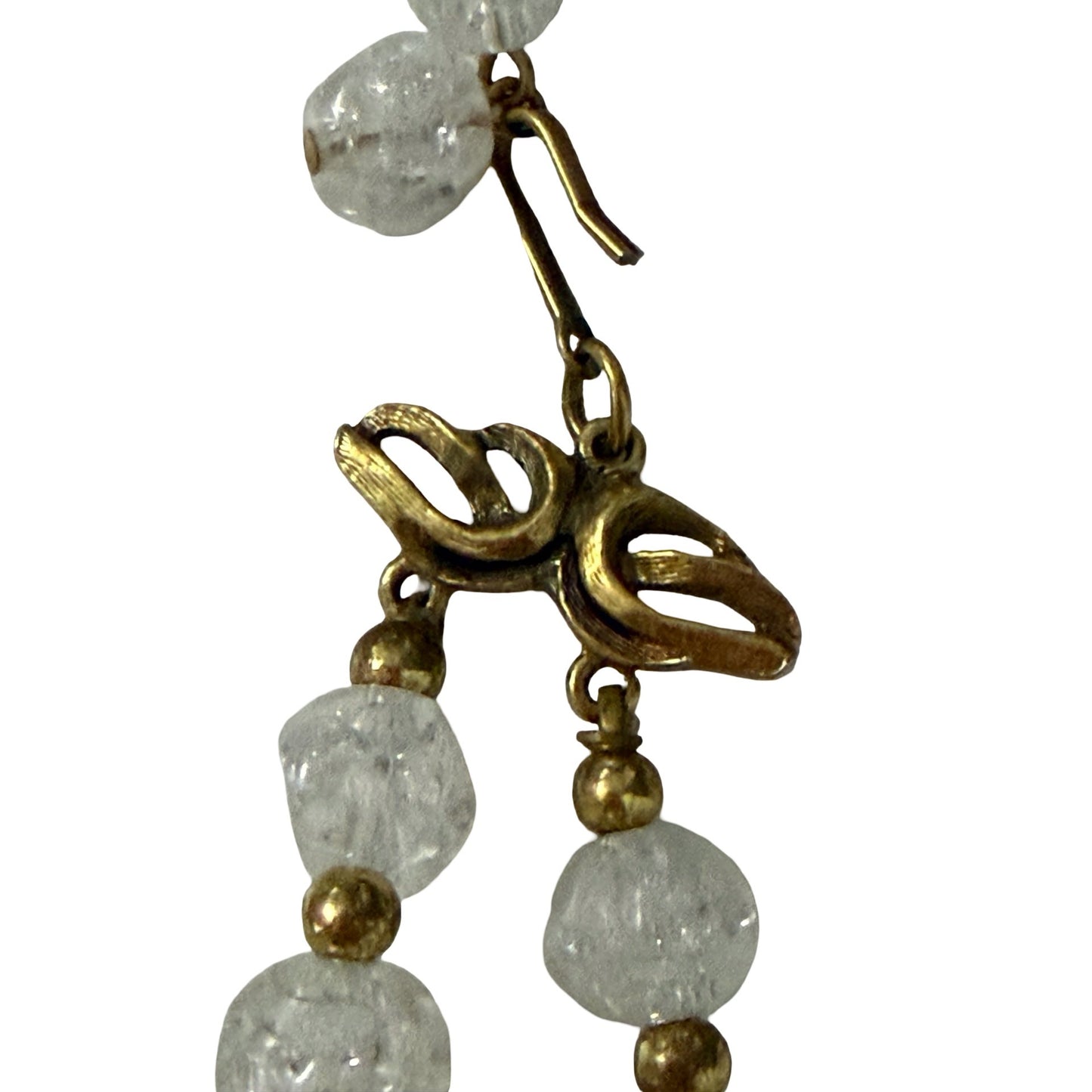 Vintage Deauville Double Strand Faux Pearl Crackle Bead Dragonfly Necklace 14"