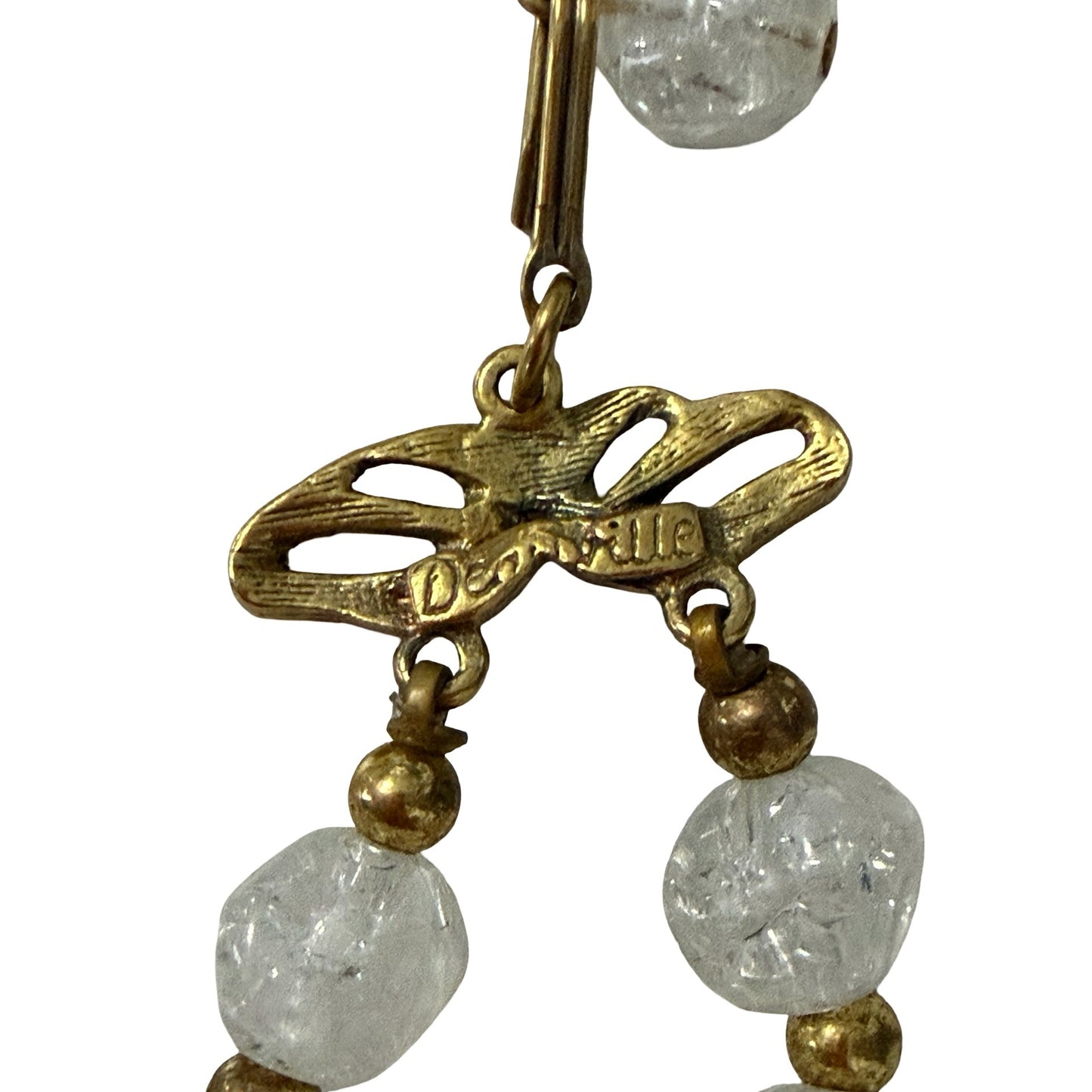 Vintage Deauville Double Strand Faux Pearl Crackle Bead Dragonfly Necklace 14"