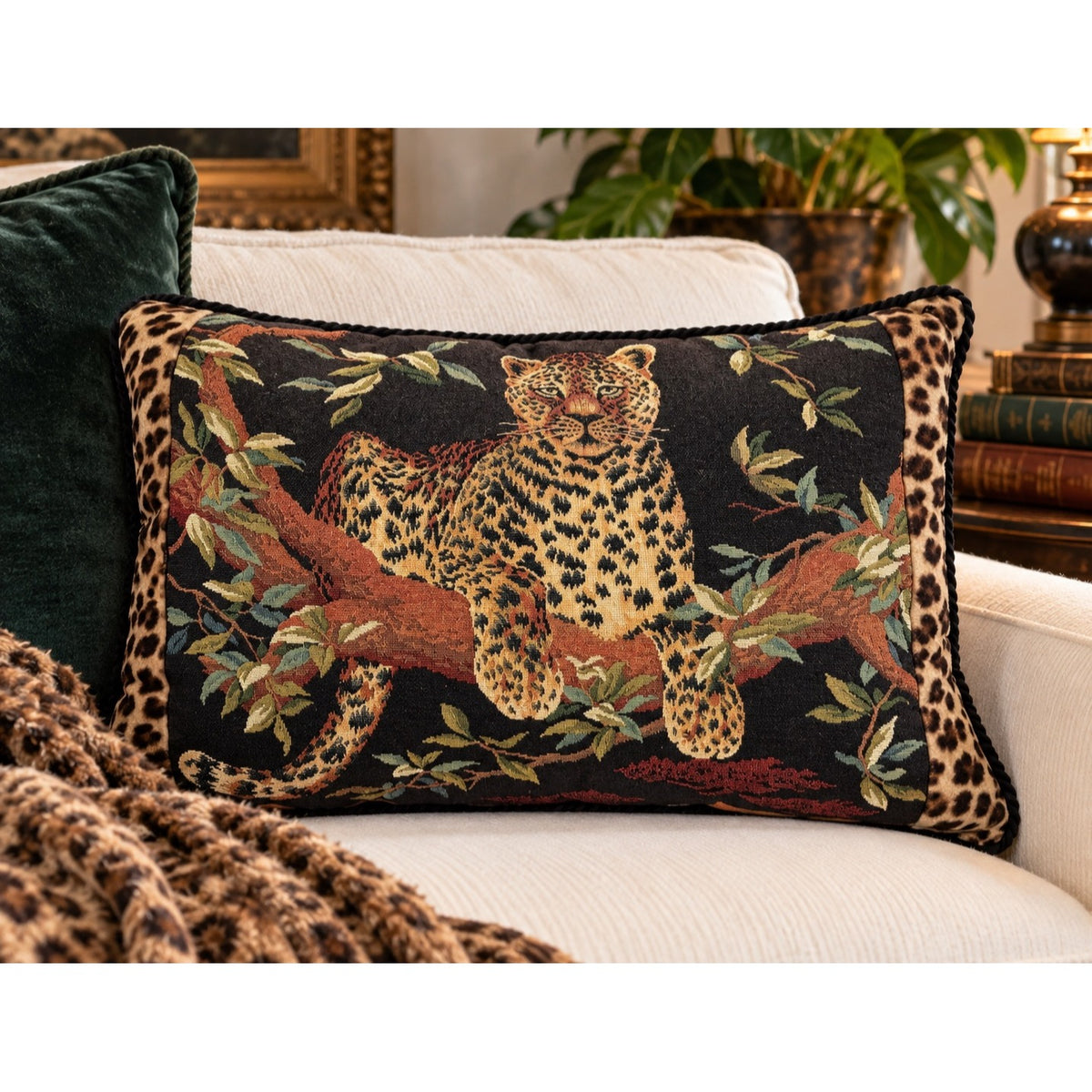 Vintage Ashford Court Leopard Tapestry Pillow Safari Jungle Cat 22x15