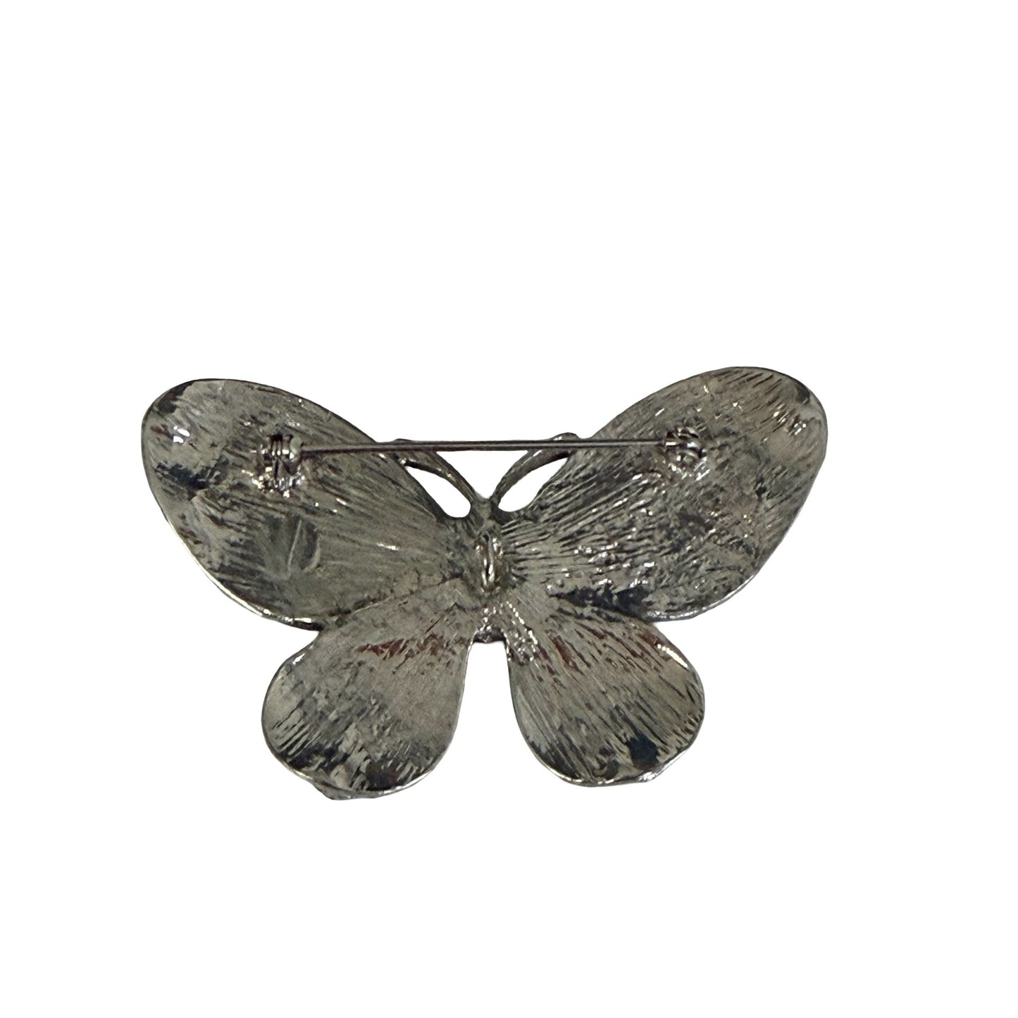 Vintage Blue Butterfly Brooch Rhinestone Silver Tone Aqua Cobalt Statement Pin