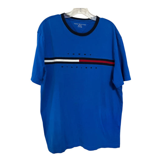 Tommy Hilfiger Men's XL T-Shirt – Blue Cotton Logo Tee, Crew Neck, Short Sleeve, 44x29