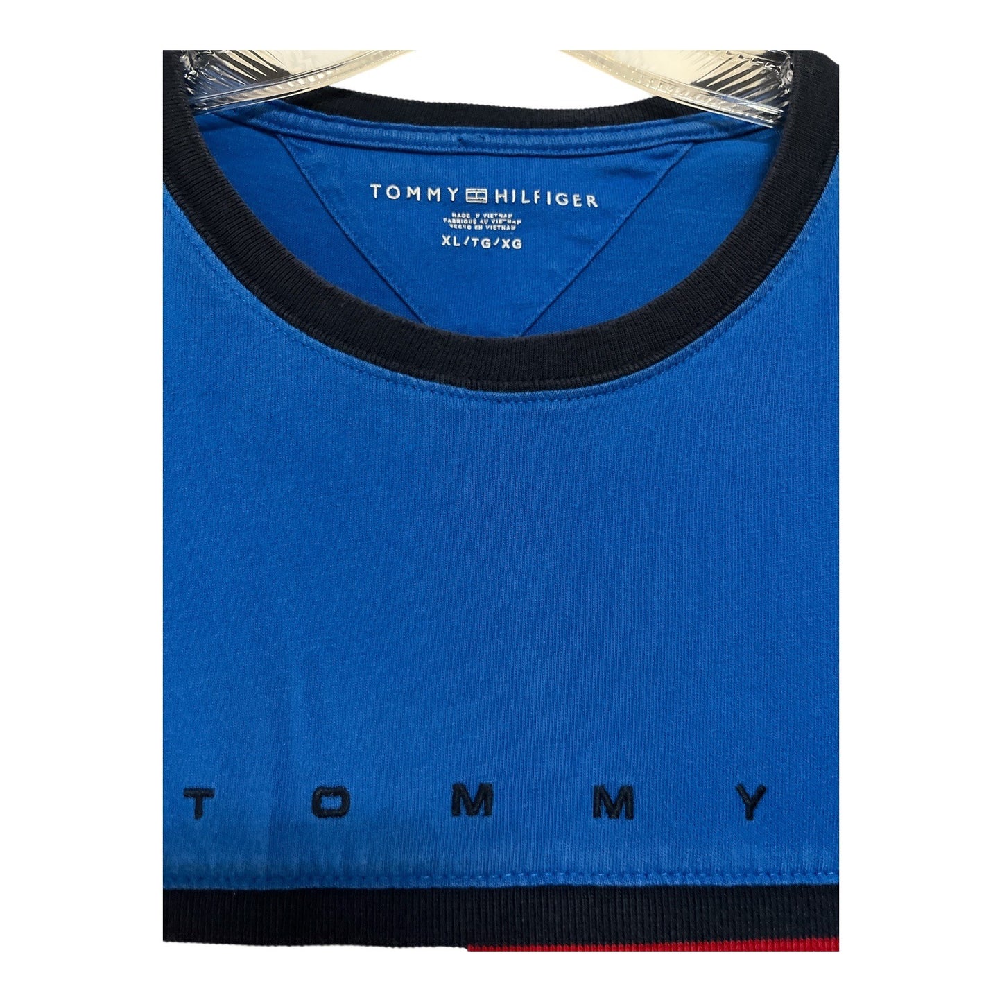 Tommy Hilfiger Men's XL T-Shirt – Blue Cotton Logo Tee, Crew Neck, Short Sleeve, 44x29
