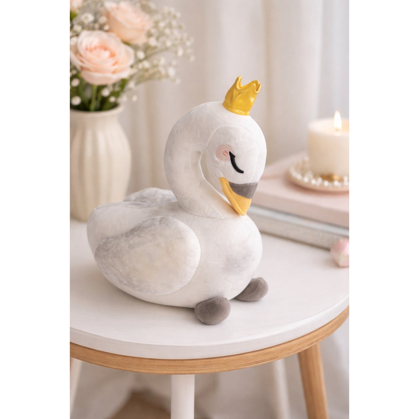 Honeymaru Swan Plush 11” Kawaii Crowned White Swan Stuffed Animal