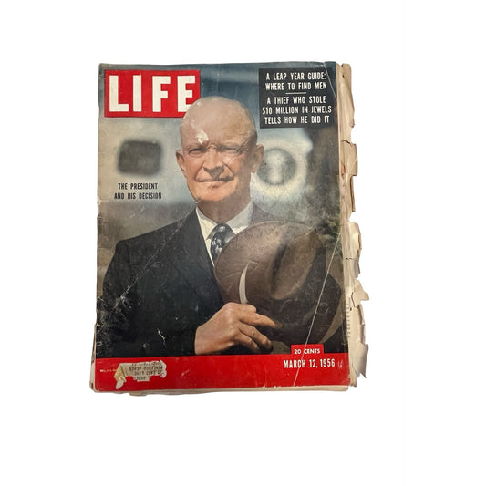 Vintage 1956 LIFE Magazine March 12 Eisenhower Cover Plymouth Lucky Strike Ads Mid Century Americana