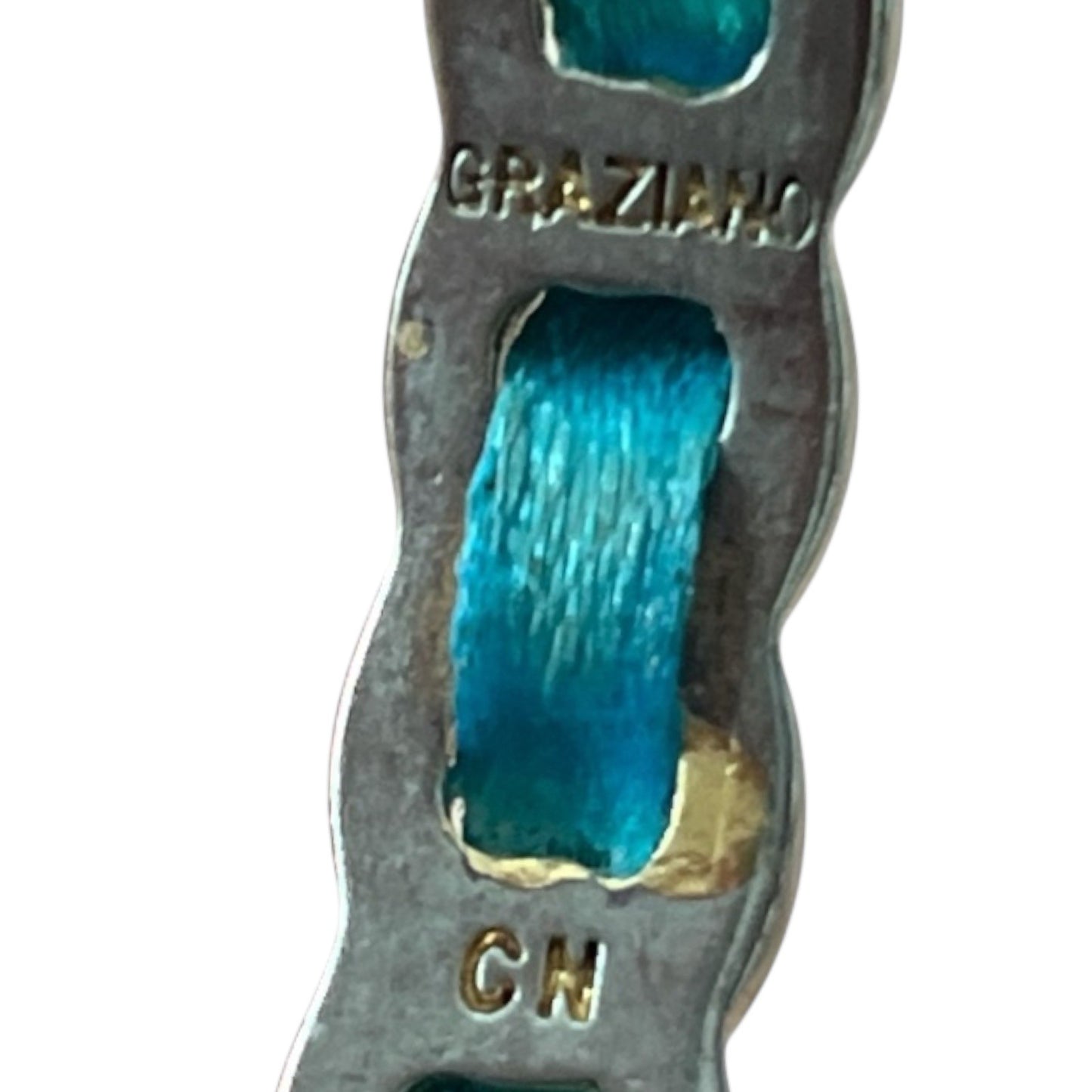 Vintage Graziano Gold-Tone and Aqua Ribbon Woven Bangle Bracelet – 3” Diameter