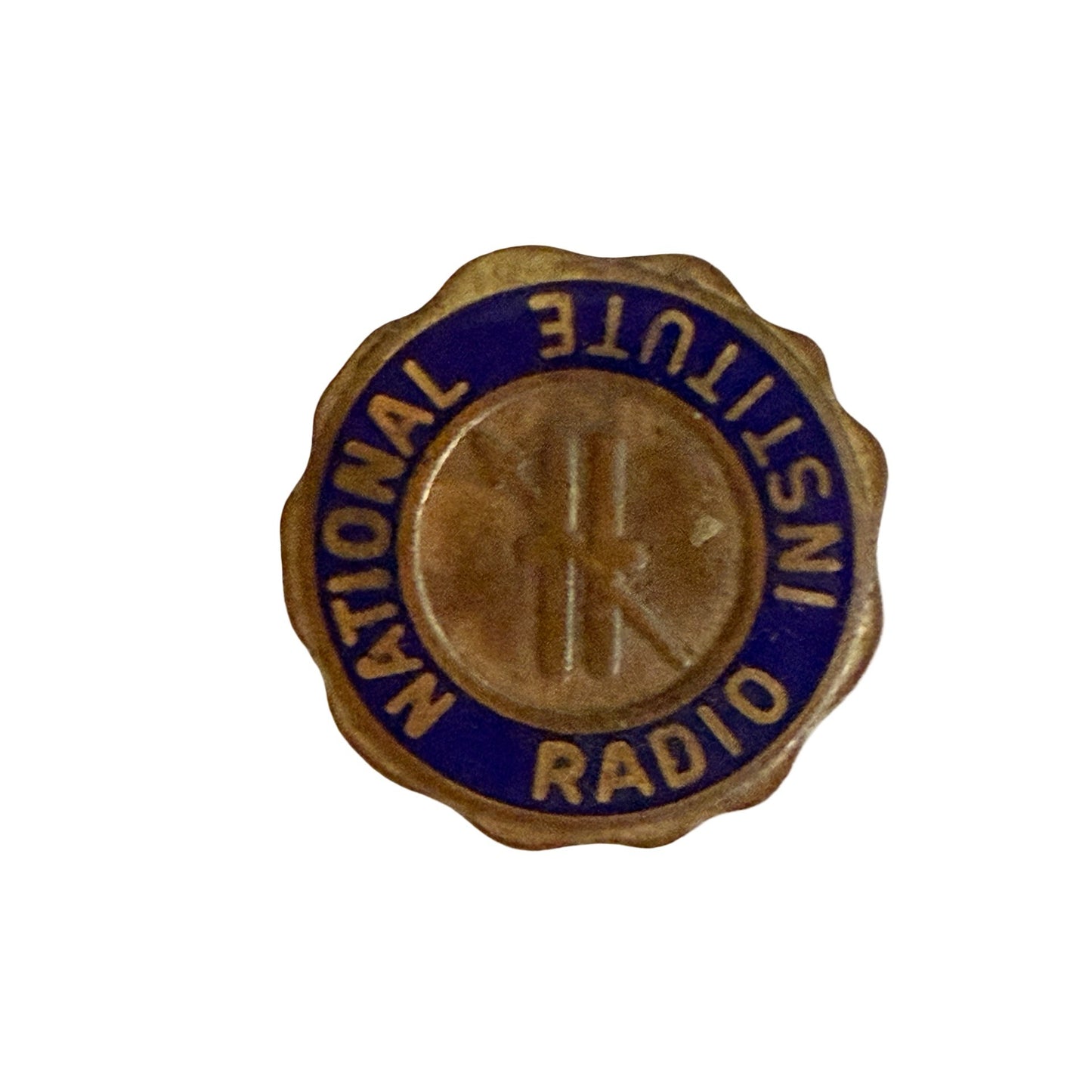 Vintage National Institute Radio Blue Enamel Lapel Pin Atomic Symbol Science Physics