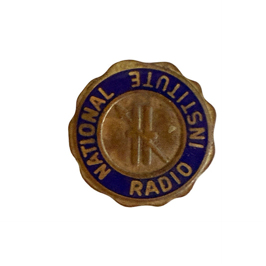 Vintage National Institute Radio Blue Enamel Lapel Pin Atomic Symbol Science Physics