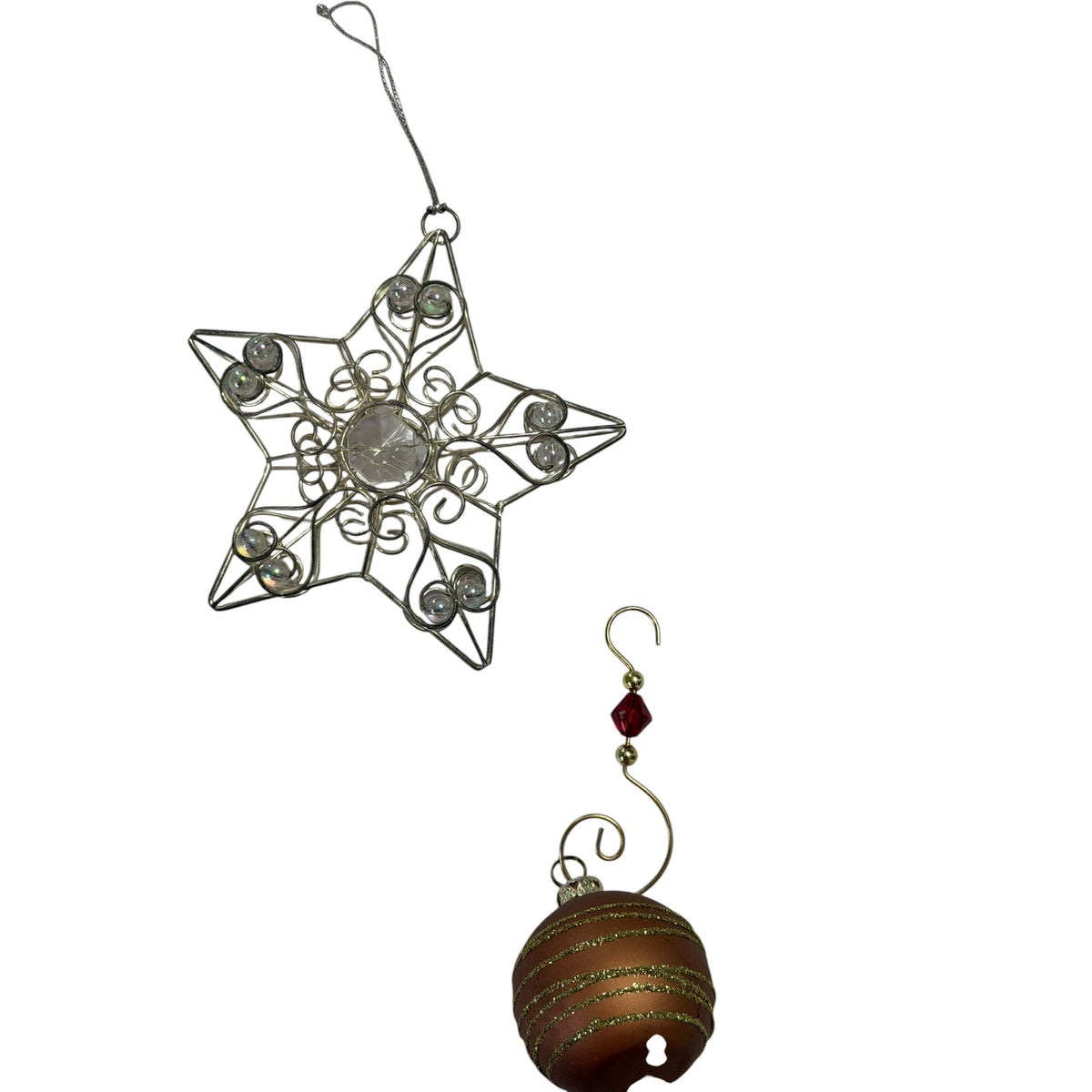 Mixed Christmas Ornament Lot Gold Silver Stars Sleigh Snowflake Jeweled 6 Pc