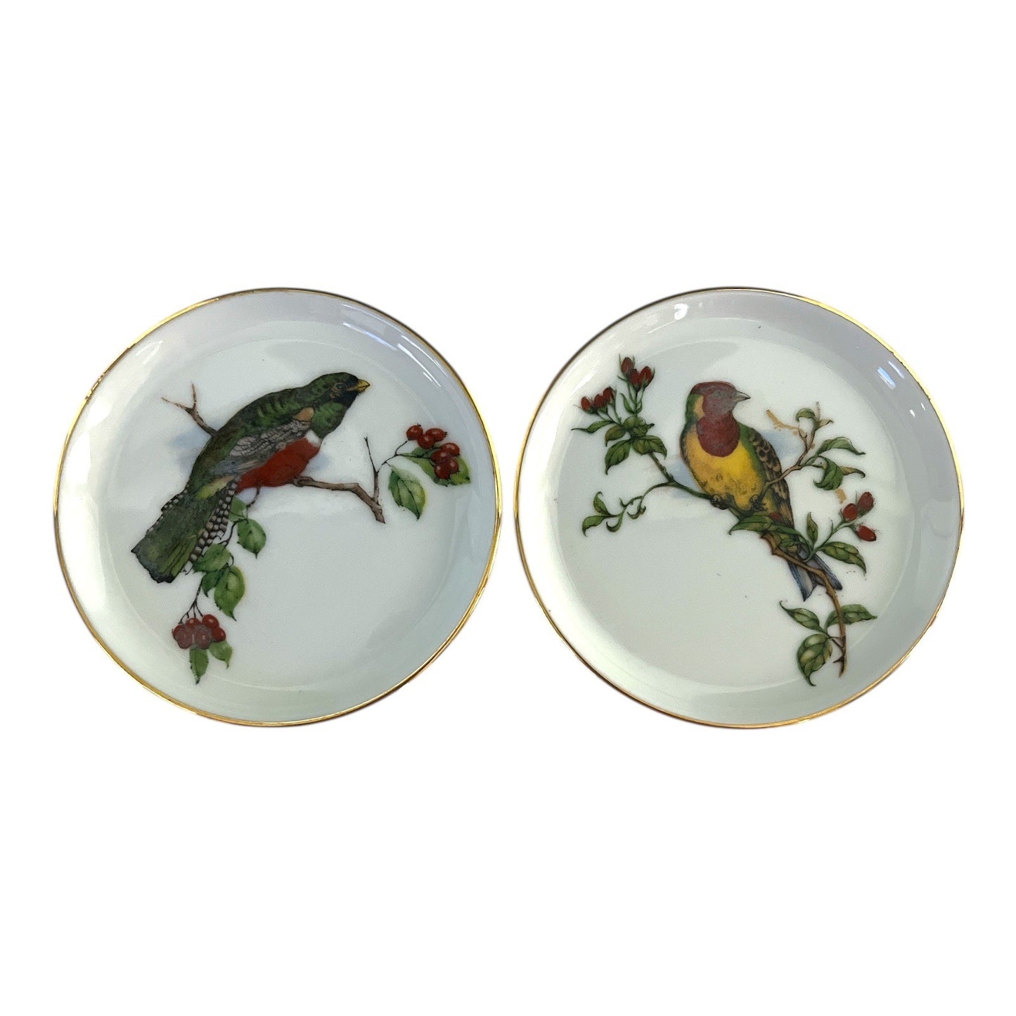 Vintage Fürstenberg Germany Bird Trinket Dishes Gold Rim Porcelain Set of 2