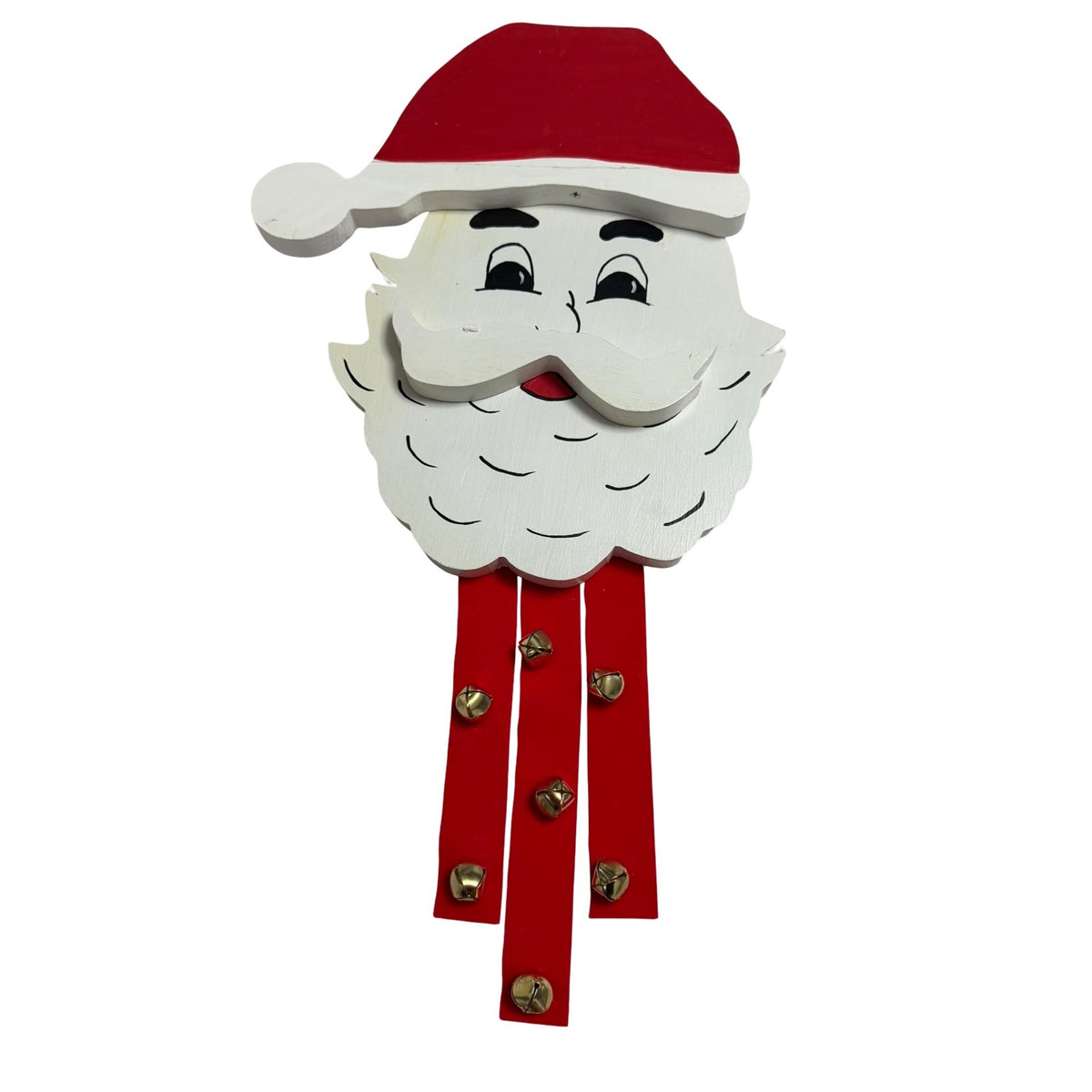 Handmade Hand Painted Wooden Santa Claus Christmas Wall Hanging Jingle Bells 24 Inch