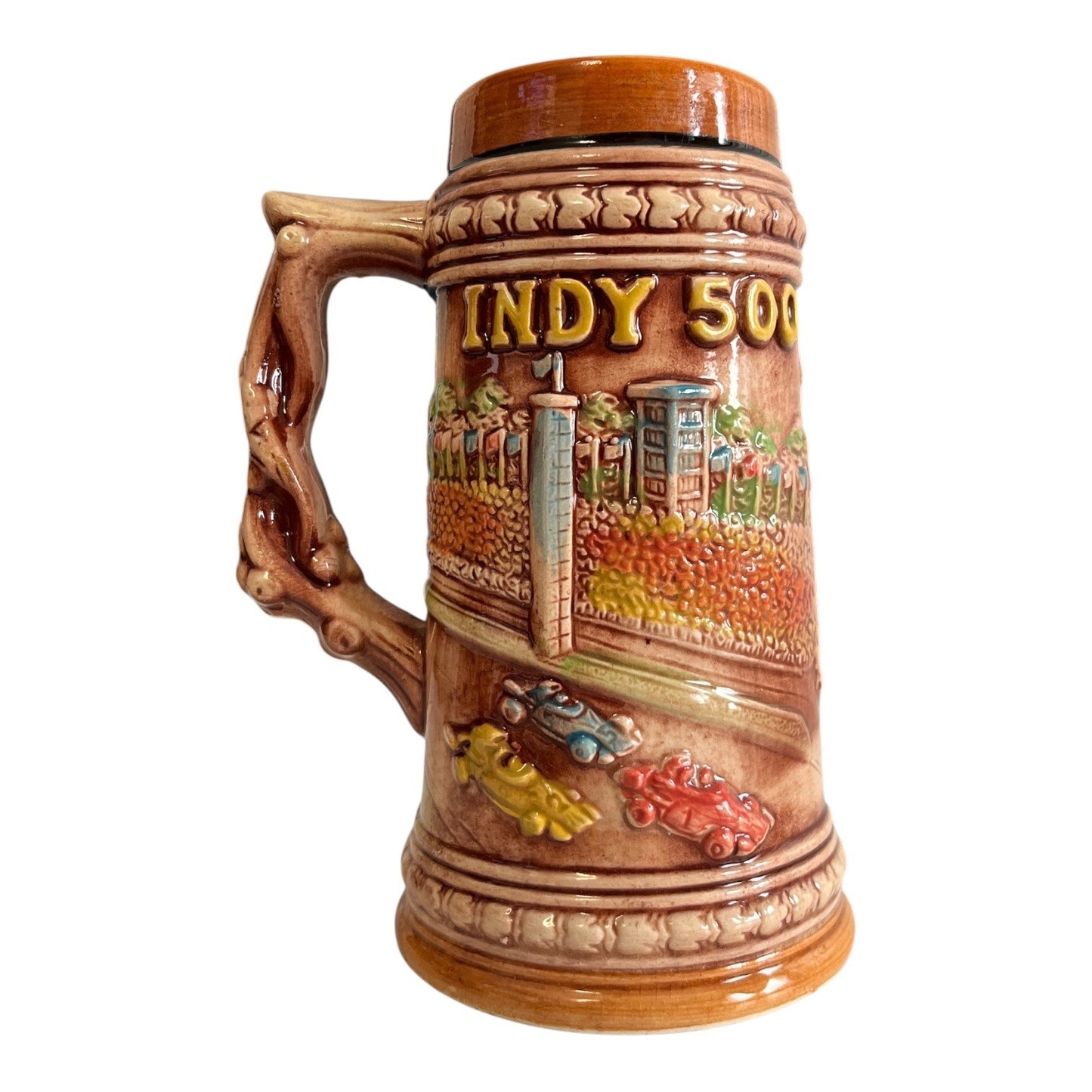 Vintage Indy 500 Ceramic Stein Mug Indianapolis Speedway Hall of Fame Japan