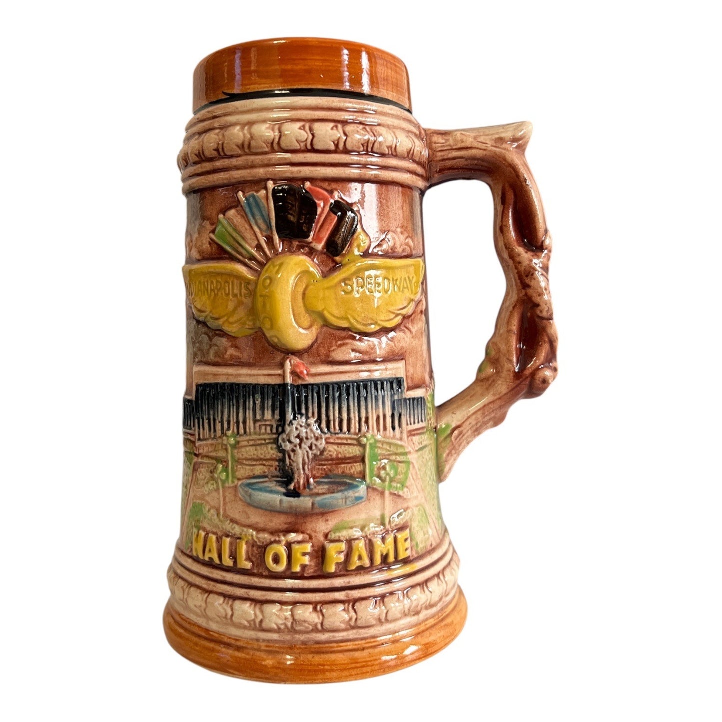 Vintage Indy 500 Ceramic Stein Mug Indianapolis Speedway Hall of Fame Japan