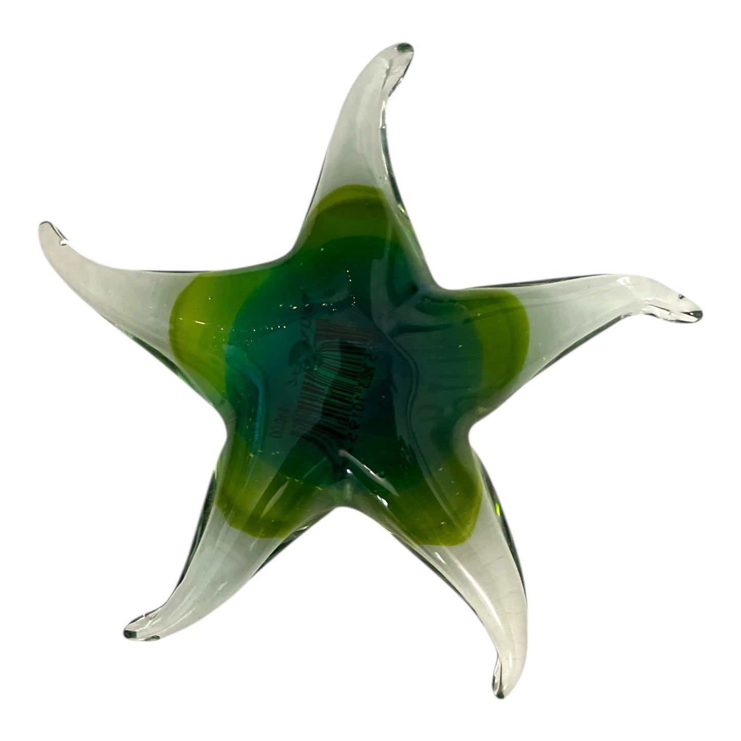 Glass Art Starfish Figurine Green Blue White Hand Blown Coastal Beach Decor 5.5"
