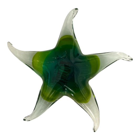 Glass Art Starfish Figurine Green Blue White Hand Blown Coastal Beach Decor 5.5"