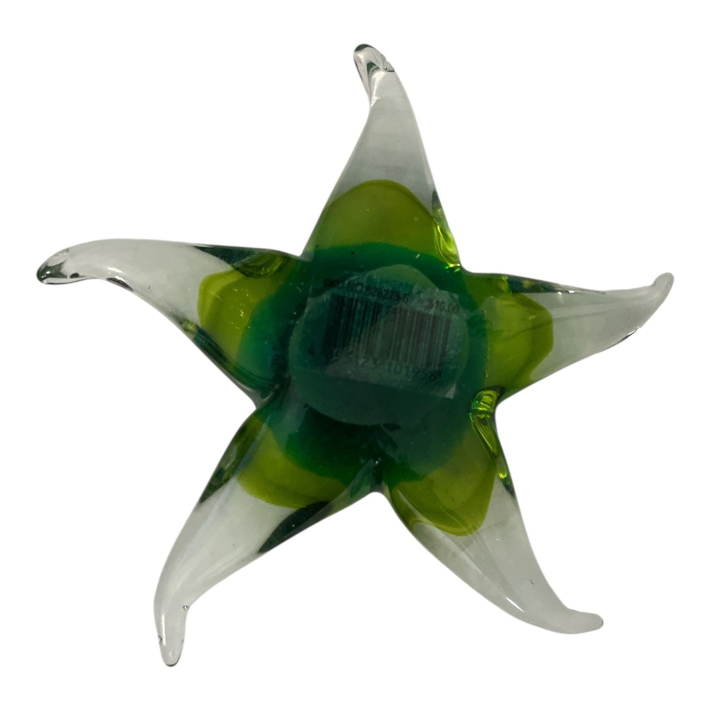 Glass Art Starfish Figurine Green Blue White Hand Blown Coastal Beach Decor 5.5"