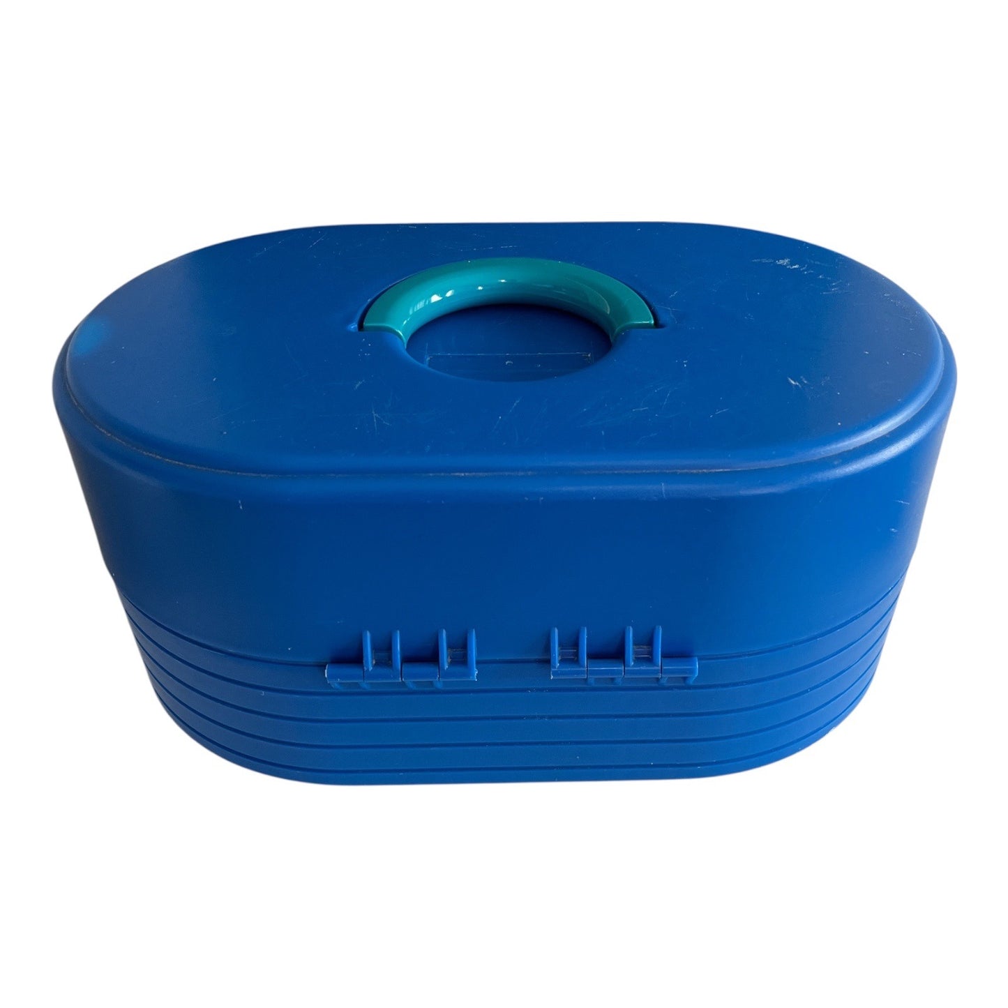 Vintage Caboodles Oval Makeup Case – Blue with Teal Handle & Mirror
