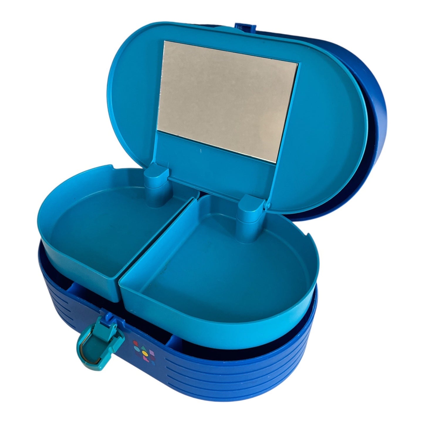 Vintage Caboodles Oval Makeup Case – Blue with Teal Handle & Mirror
