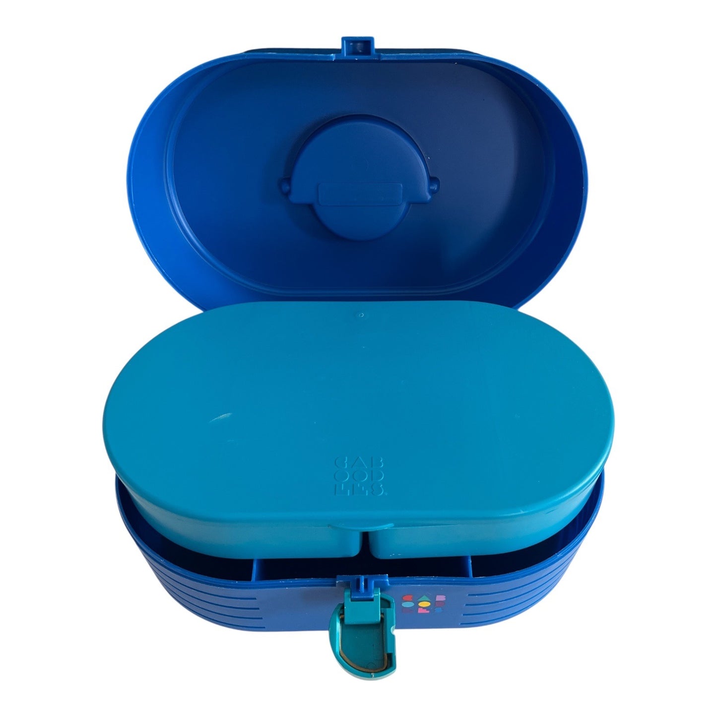 Vintage Caboodles Oval Makeup Case – Blue with Teal Handle & Mirror