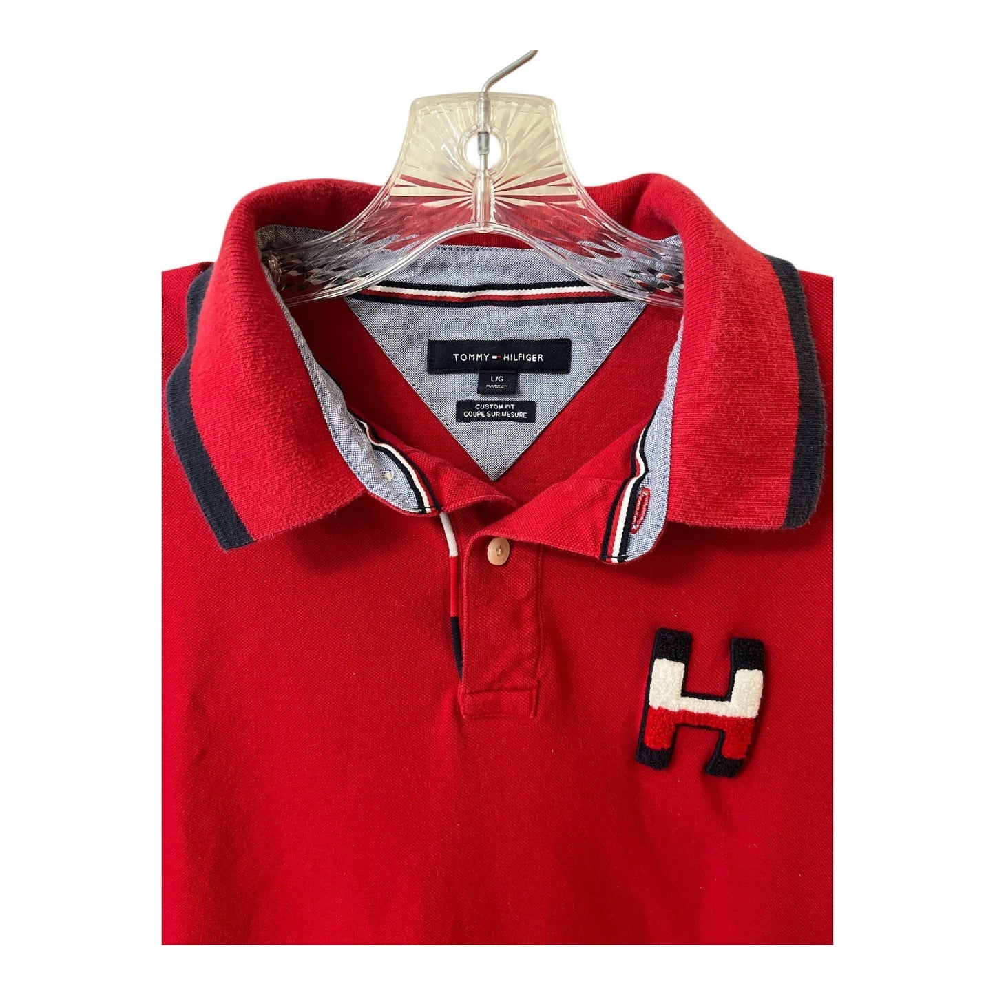 Tommy Hilfiger Men’s Red Polo Shirt Large Custom Fit Embroidered H Logo