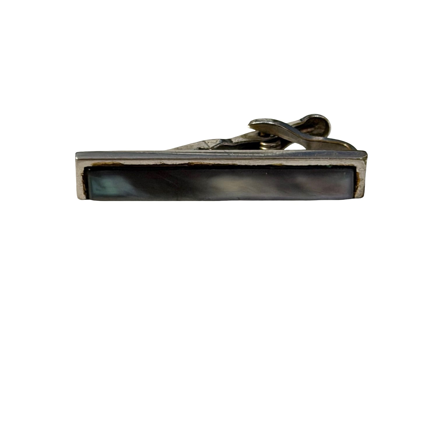 Swank Tie Clip Vintage Silver Tone Iridescent Abalone Style Tie Bar