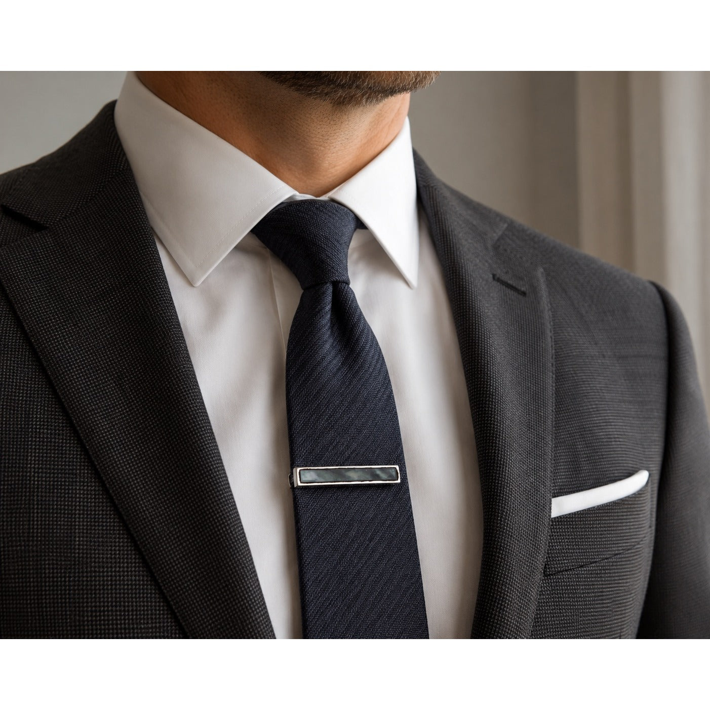 Swank Tie Clip Vintage Silver Tone Iridescent Abalone Style Tie Bar