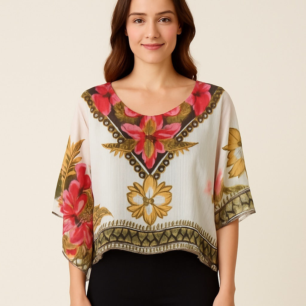 Live and Let Live Sheer Floral Poncho Top Women’s 1X