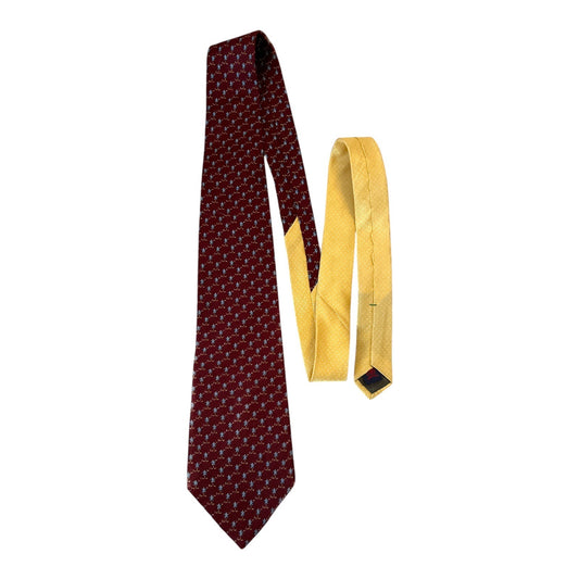 Tommy Hilfiger 100% Silk Tie – Burgundy with Blue Star Pattern – Made in USA – 57” Long