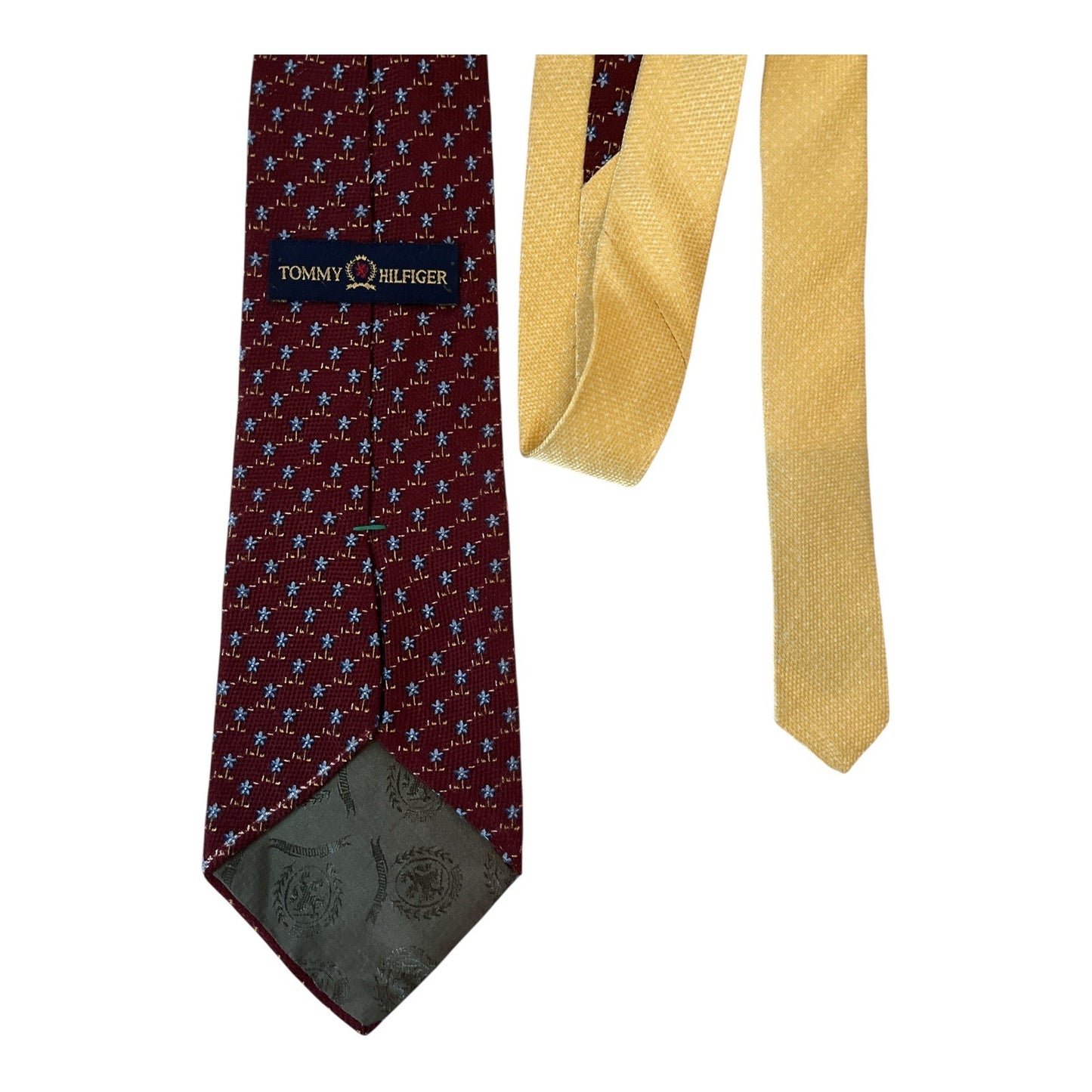 Tommy Hilfiger 100% Silk Tie – Burgundy with Blue Star Pattern – Made in USA – 57” Long