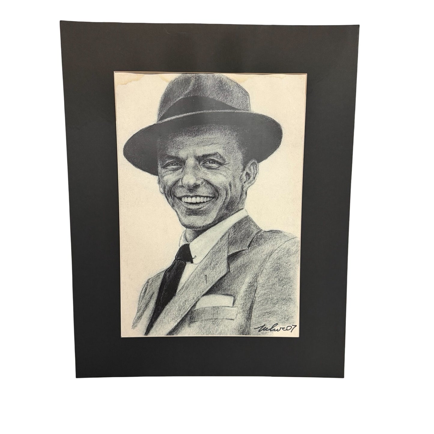 Frank Sinatra Pencil Style Portrait Print Signed in Print 2007 Matted 16x20