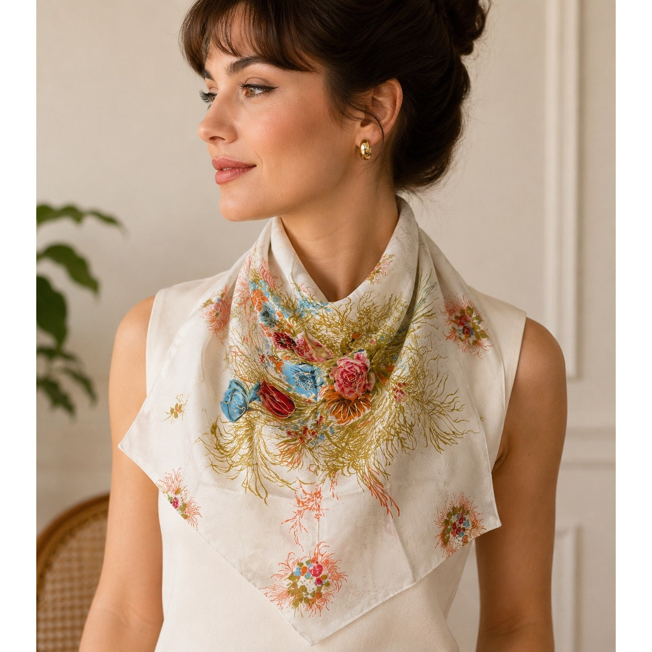 Vintage Hadson Floral Silk Blend Scarf Japan Water Repellent Mid Century
