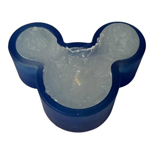 Disney Blue Mickey Mouse Head Shaped Candle Holder with White Candle – Made in Taiwan – 3.5”