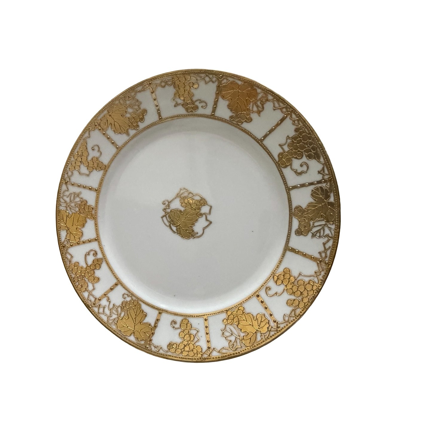 Antique Nippon Hand Painted Porcelain Salad Plate Gold Grape Vine Design 8.5"