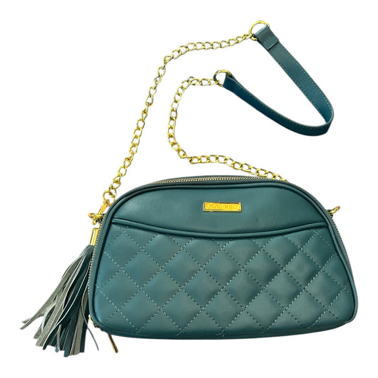 Quilted Green Crossbody Shoulder Bag With Gold Chain & Tassel By Joy & Iman