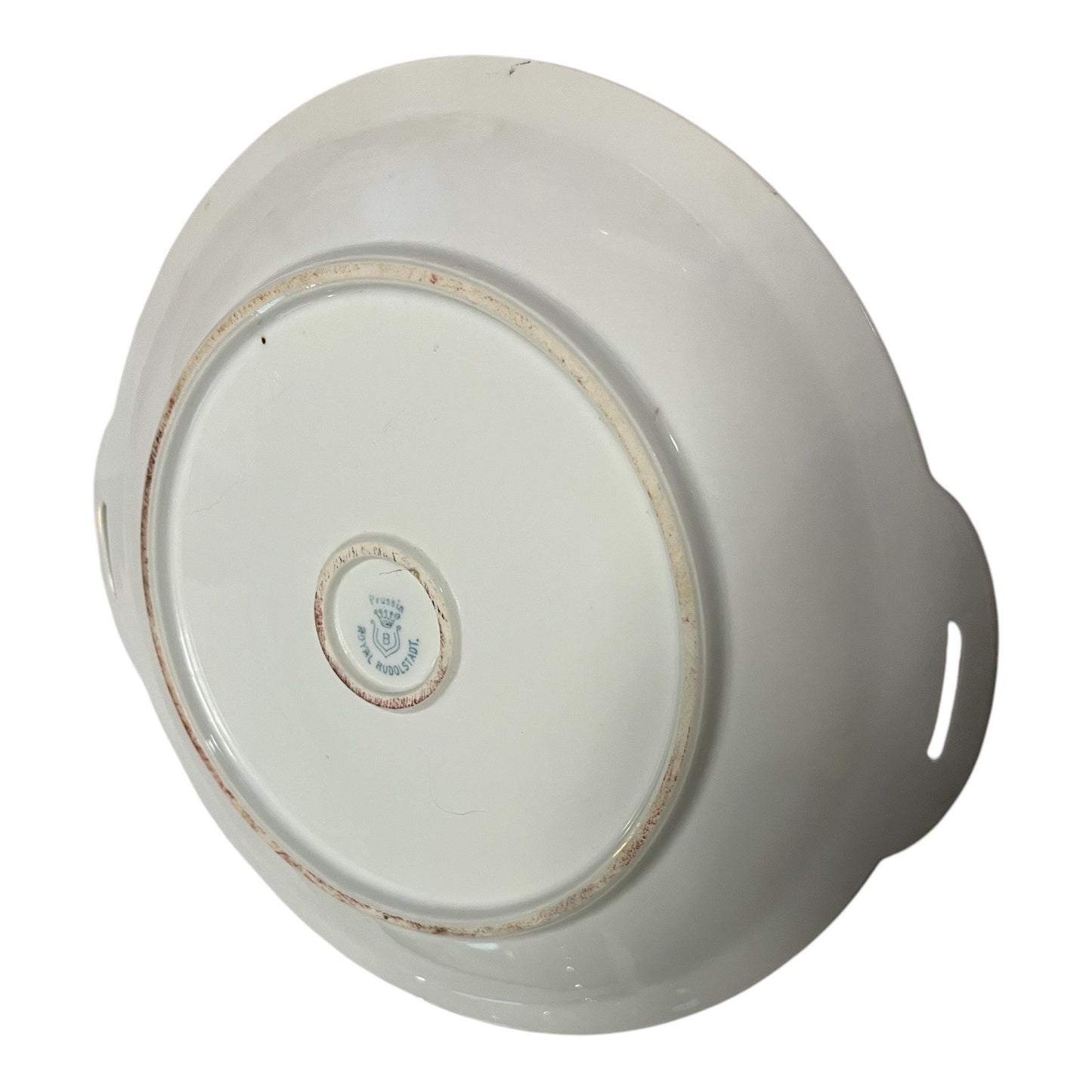 Antique Royal Rudolstadt Prussia Handled Floral Bowl Gold Trim 9.25 Inch