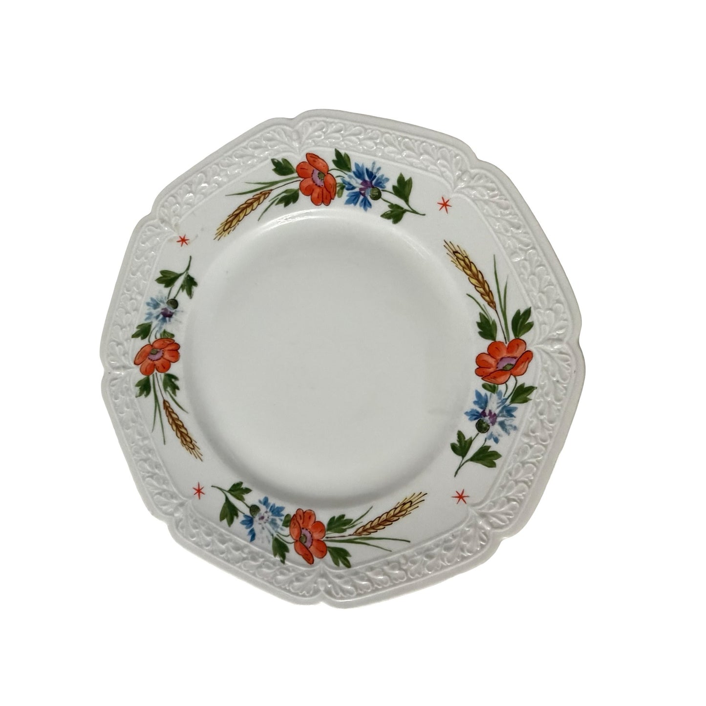 Vintage German Handpainted Porcelain Salad Plate Du Gabst Uns Arbeit 1938 Floral Wheat 8 Inch
