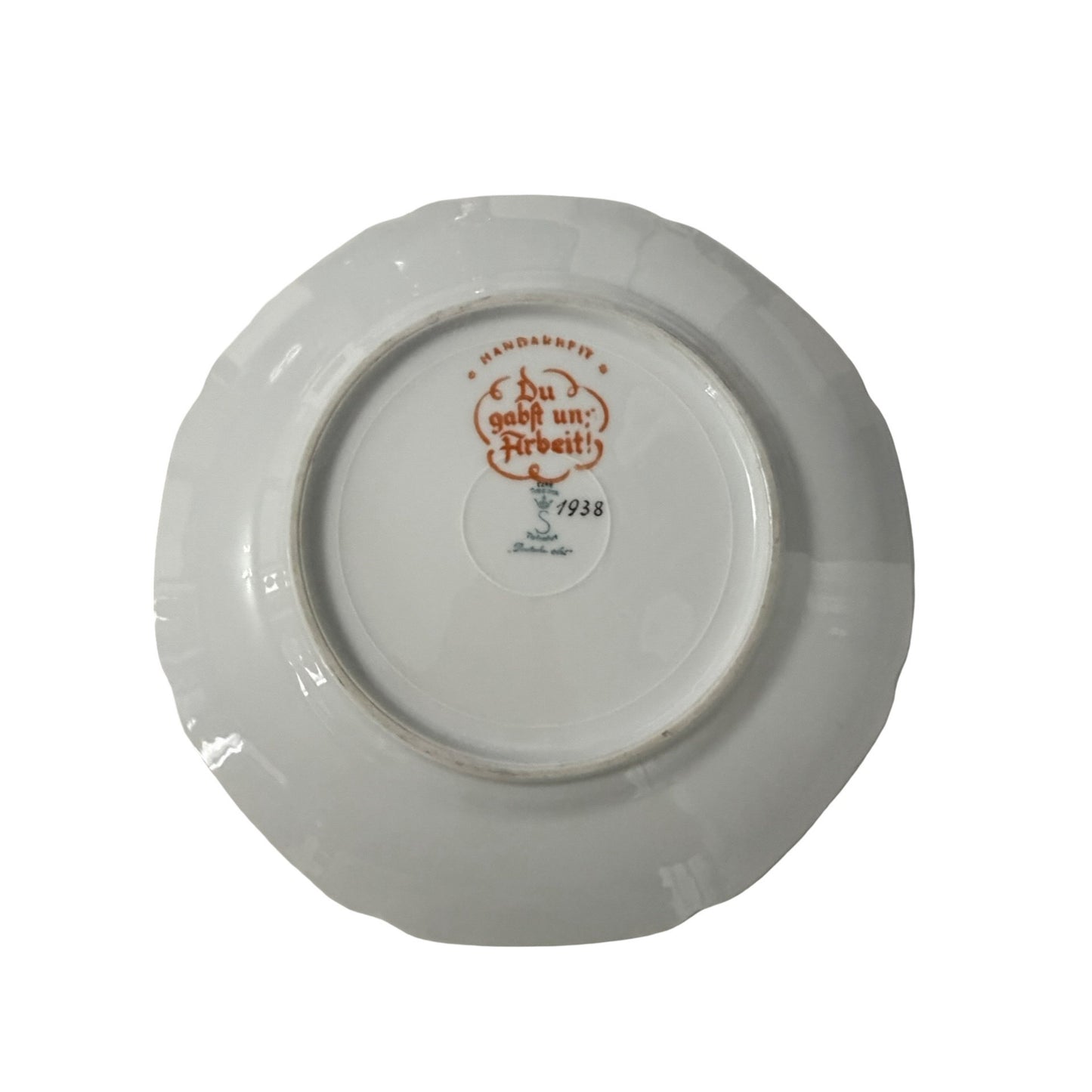 Vintage German Handpainted Porcelain Salad Plate Du Gabst Uns Arbeit 1938 Floral Wheat 8 Inch