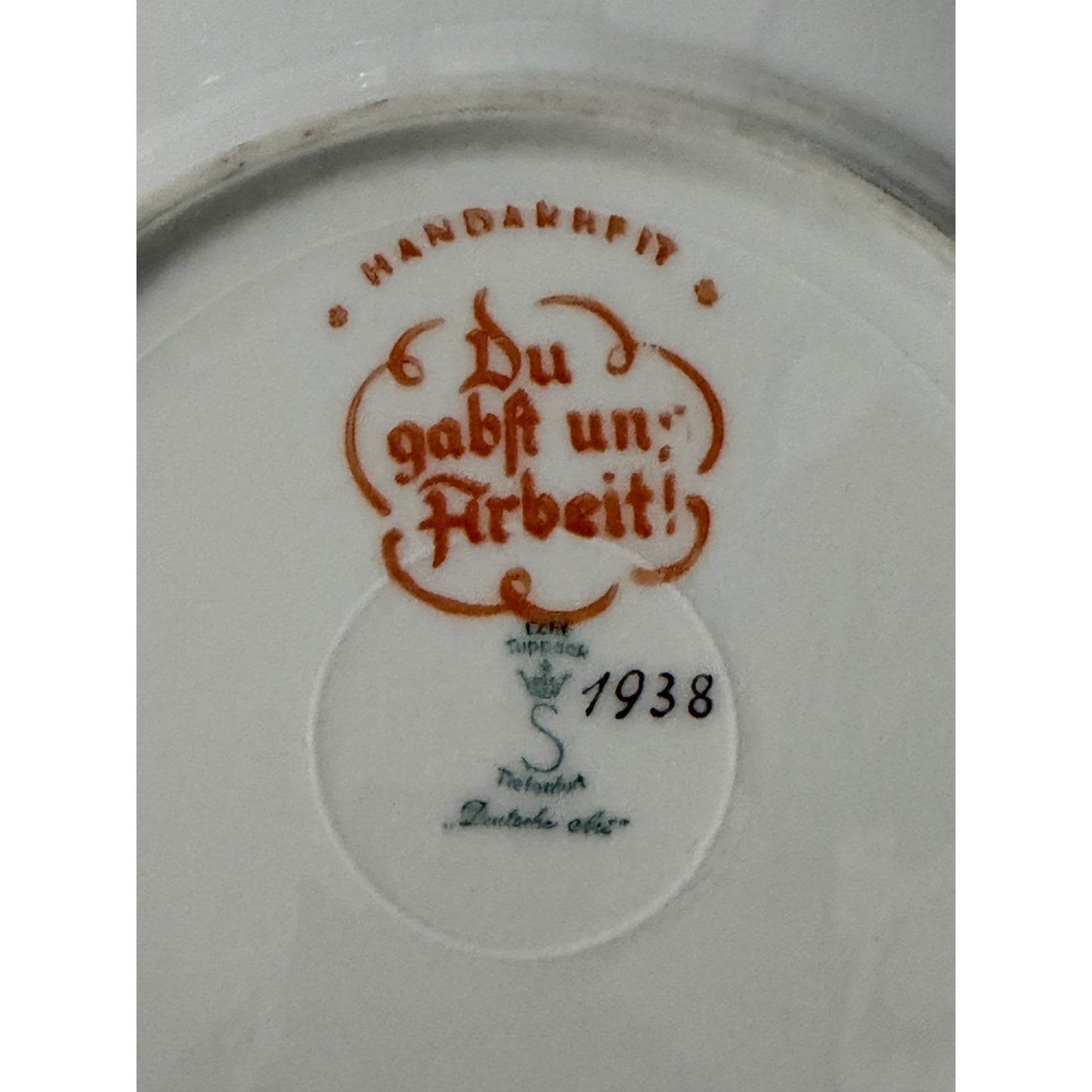 Vintage German Handpainted Porcelain Salad Plate Du Gabst Uns Arbeit 1938 Floral Wheat 8 Inch