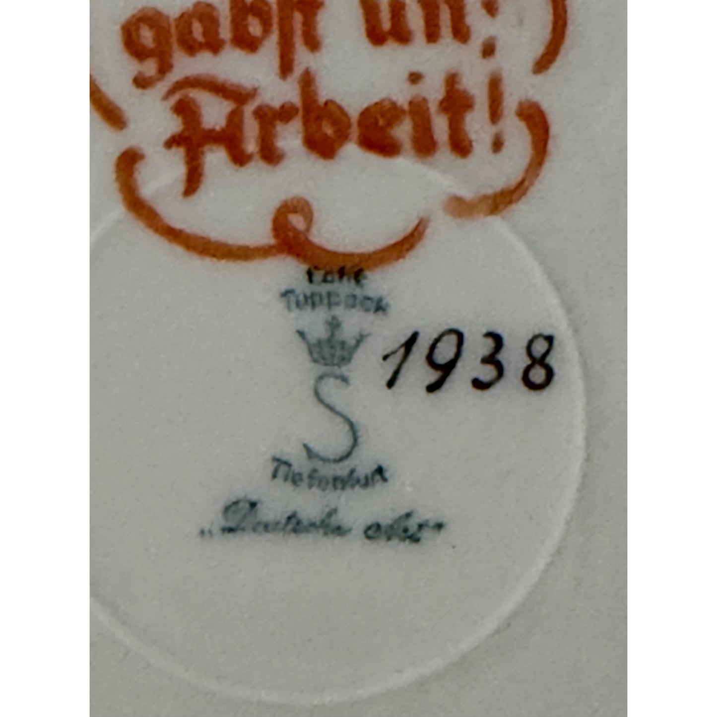 Vintage German Handpainted Porcelain Salad Plate Du Gabst Uns Arbeit 1938 Floral Wheat 8 Inch