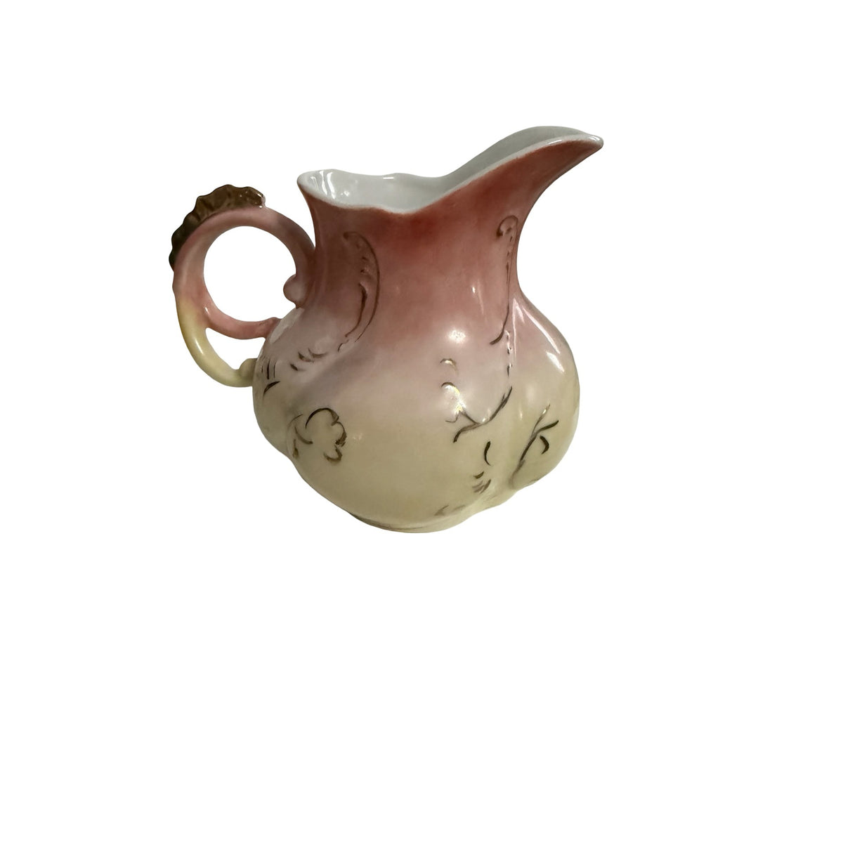 Vintage Hand Painted Ceramic Pitcher Creamer Signed Libby Kuglar Pink Gold 5"