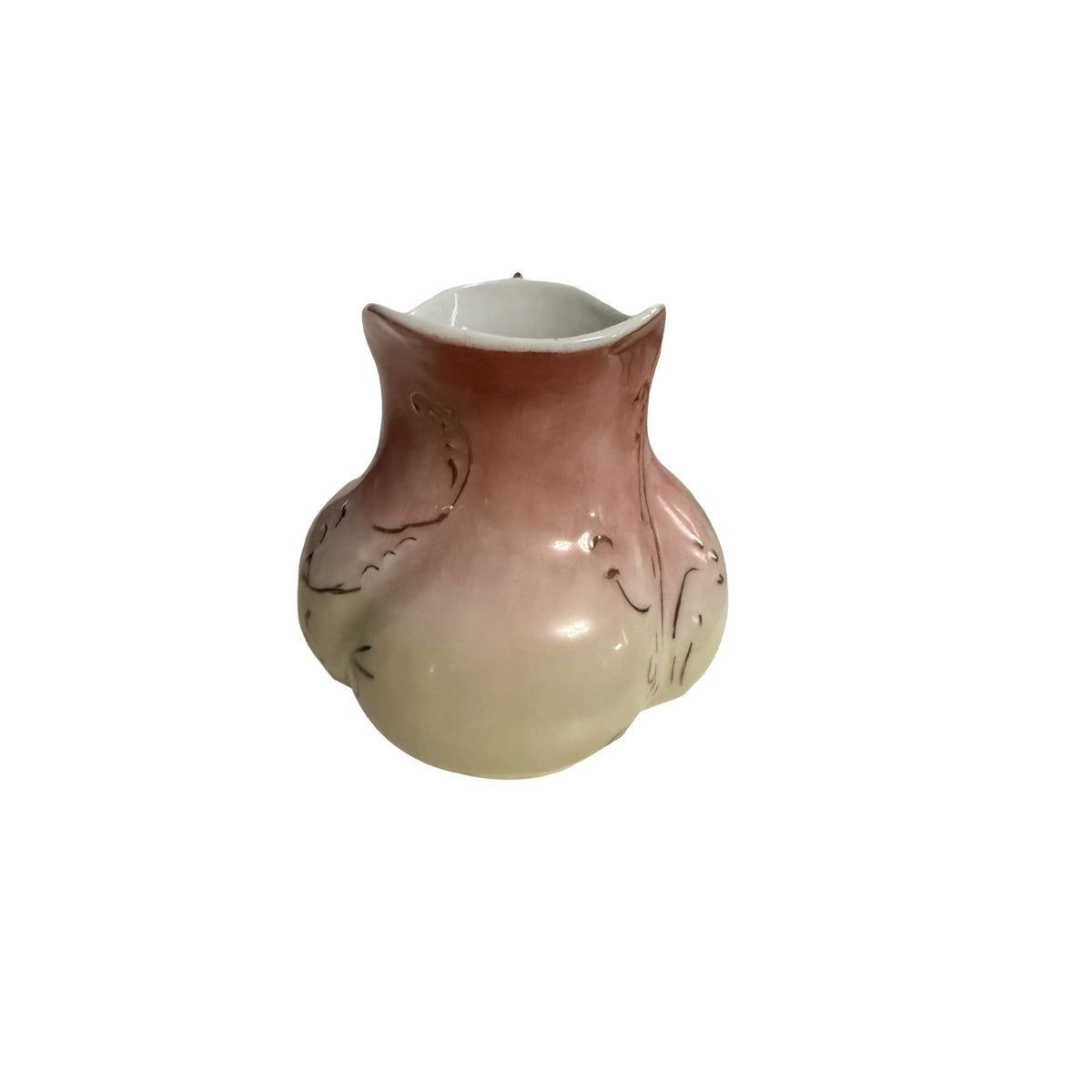 Vintage Hand Painted Ceramic Pitcher Creamer Signed Libby Kuglar Pink Gold 5"