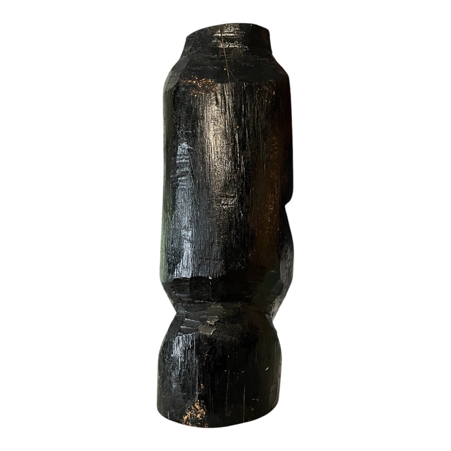 Hand-Carved Wooden Head Sculpture Folk Art Primitive Black Wood Bust