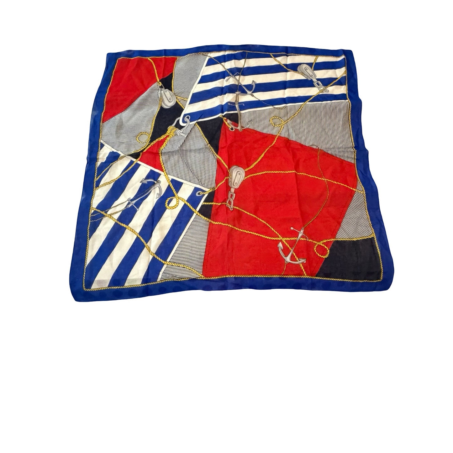 Vintage Nautical Anchor Rope Flag Scarf 30 Inch Square Blue Red White