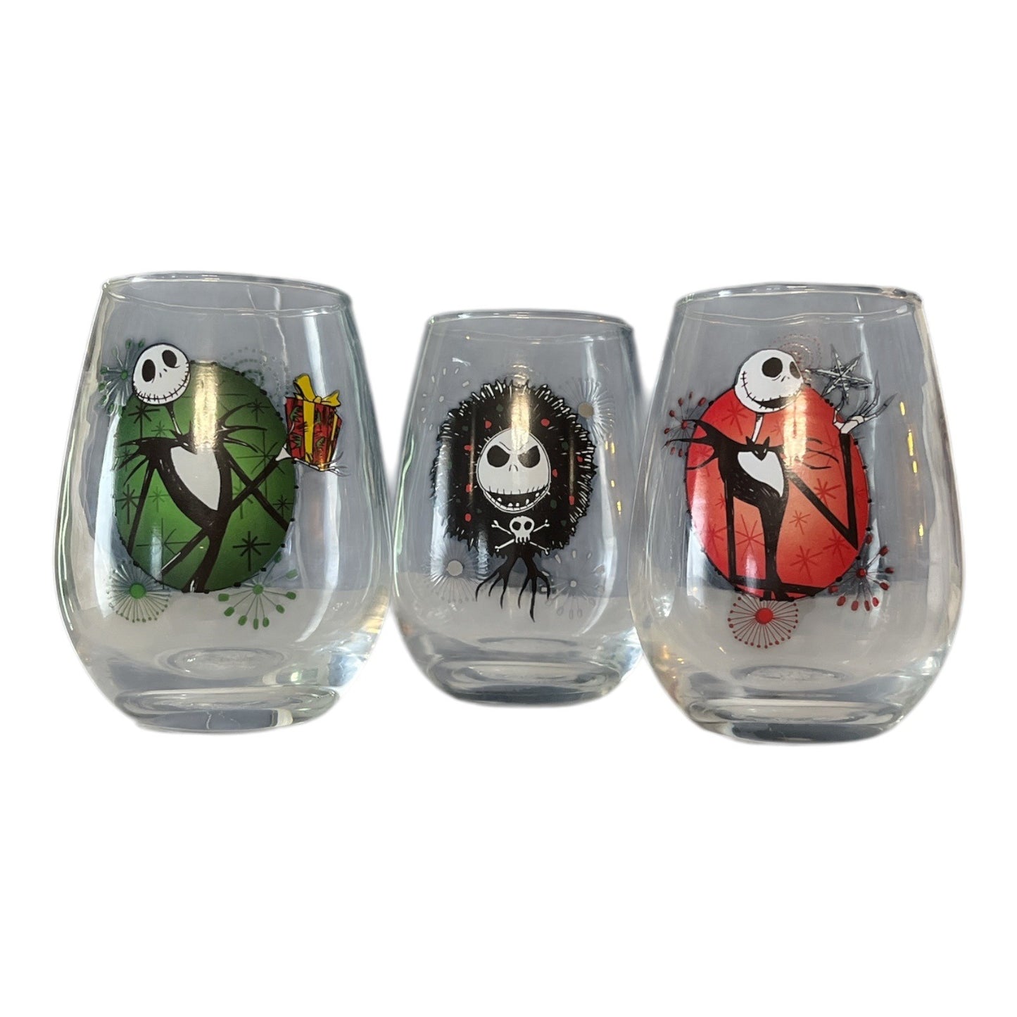 Disney Nightmare Before Christmas Jack Skellington Glass Set of 3 12 oz Tumblers