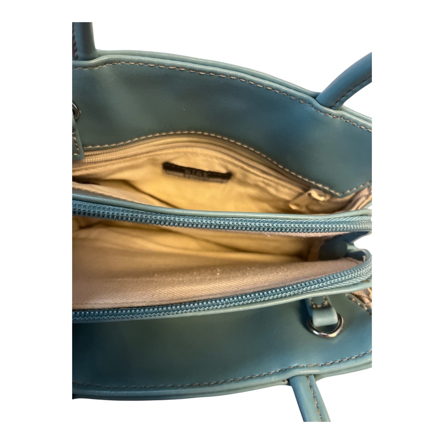 Nine & Company Light Blue Faux Leather Shoulder Bag – 6 x 8 x 2 in – 4” Drop – Early 2000s