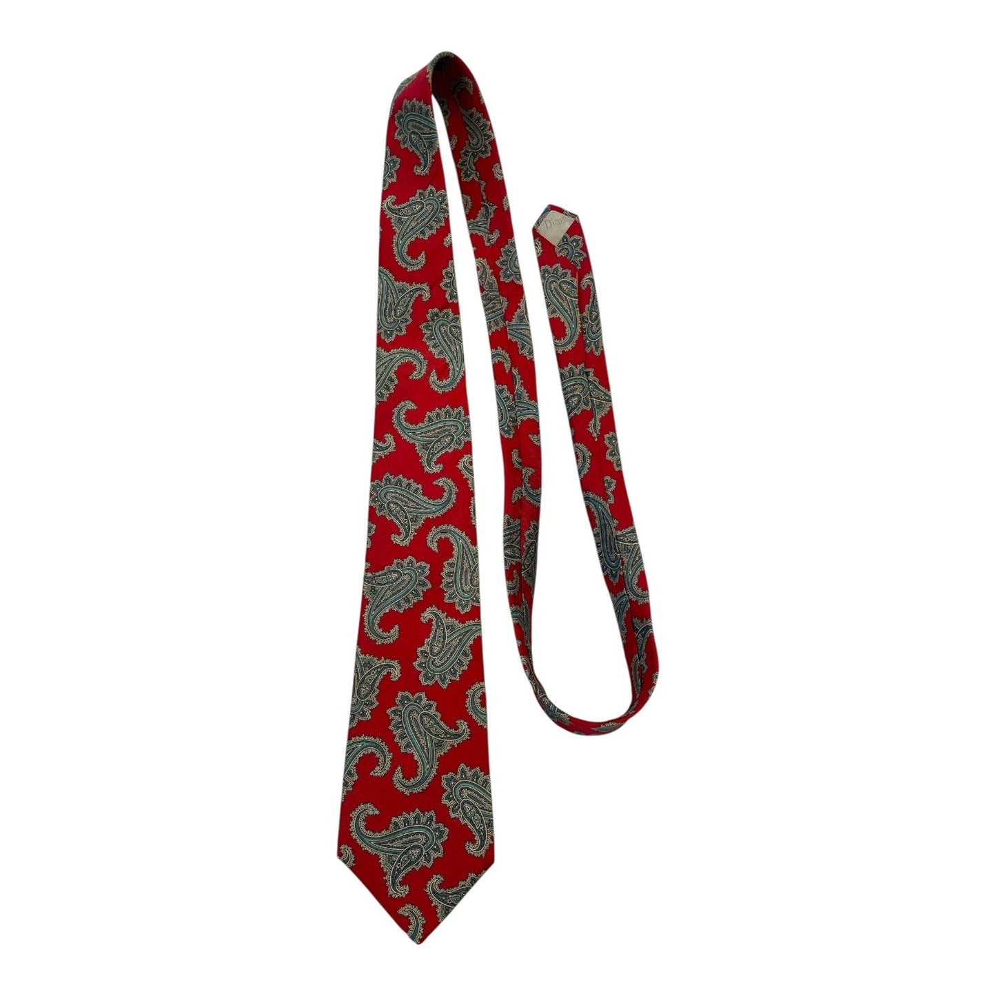 Christian Dior Silk Tie Red Paisley Made in USA Fabric Woven in Italy Designer Neck Tie