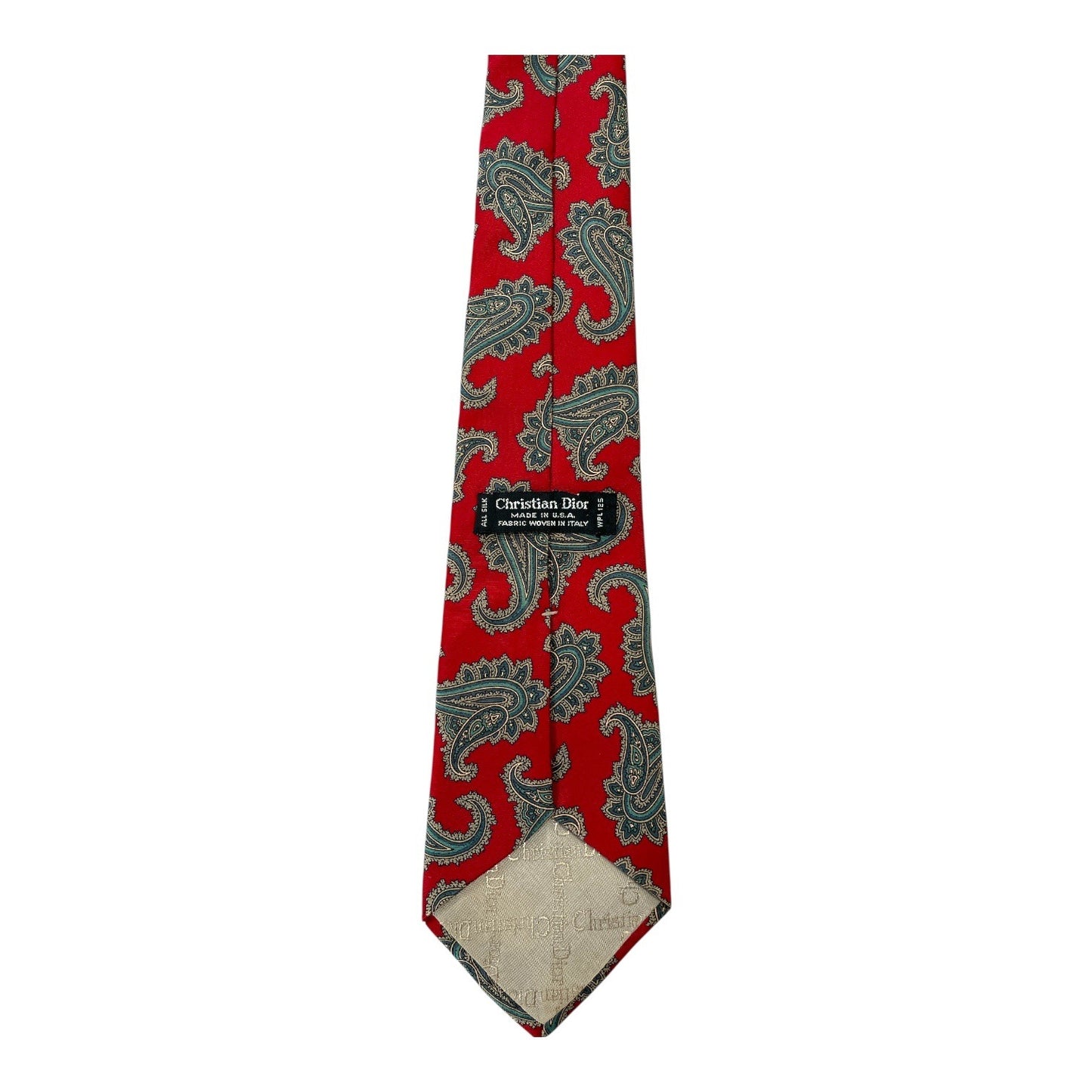 Christian Dior Silk Tie Red Paisley Made in USA Fabric Woven in Italy Designer Neck Tie
